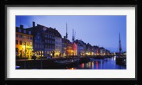 Buildings lit up at night, Nyhavn, Copenhagen, Denmark Fine Art Print