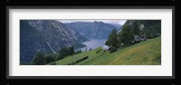 High angle view of a river surrounded by mountains, Kjeasen, Eidfjord, Hordaland, Norway Fine Art Print