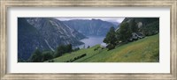 High angle view of a river surrounded by mountains, Kjeasen, Eidfjord, Hordaland, Norway Fine Art Print