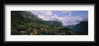 High angle view of a village on a hillside, Wengen, Switzerland Fine Art Print