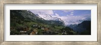 High angle view of a village on a hillside, Wengen, Switzerland Fine Art Print