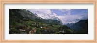 High angle view of a village on a hillside, Wengen, Switzerland Fine Art Print