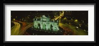 High angle view of a monument lit up at night, Puerta De Alcala, Plaza De La Independencia, Madrid, Spain Fine Art Print