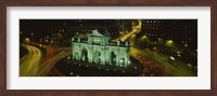 High angle view of a monument lit up at night, Puerta De Alcala, Plaza De La Independencia, Madrid, Spain Fine Art Print