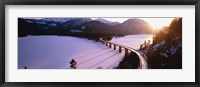 High angle view of a bridge across a lake, Sylvenstein Lake, Bavaria, Germany Fine Art Print