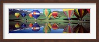 Reflection Of Hot Air Balloons On Water, Colorado, USA Fine Art Print