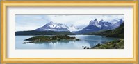 Island in a lake, Lake Pehoe, Hosteria Pehoe, Cuernos Del Paine, Torres del Paine National Park, Patagonia, Chile Fine Art Print