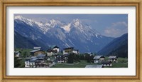 High angle view of a village on a landscape and a mountain range in the background, St. Anton, Austria Fine Art Print