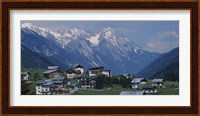 High angle view of a village on a landscape and a mountain range in the background, St. Anton, Austria Fine Art Print