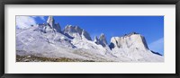 Rock formations on a mountain range, Torres Del Paine National Park, Patagonia, Chile Fine Art Print