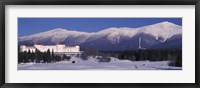 Hotel near snow covered mountains, Mt. Washington Hotel Resort, Mount Washington, Bretton Woods, New Hampshire, USA Fine Art Print