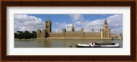 Houses Of Parliament, Water And Boat, London, England, United Kingdom Fine Art Print