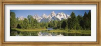 Reflection of a snowcapped mountain in water, Near Schwabachers Landing, Grand Teton National Park, Wyoming, USA Fine Art Print