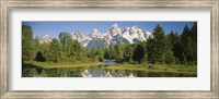 Reflection of a snowcapped mountain in water, Near Schwabachers Landing, Grand Teton National Park, Wyoming, USA Fine Art Print