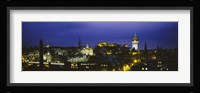 High angle view of a city lit up at night, Edinburgh Castle, Edinburgh, Scotland Fine Art Print