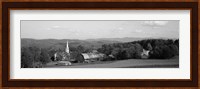 High angle view of barns in a field, Peacham, Vermont (black and white) Fine Art Print
