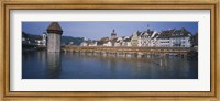 Covered bridge over a river, Chapel Bridge, Reuss River, Lucerne, Switzerland Fine Art Print