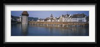 Covered bridge over a river, Chapel Bridge, Reuss River, Lucerne, Switzerland Fine Art Print