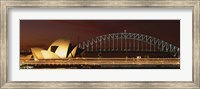 Opera house lit up at night with light streaks, Sydney Harbor Bridge, Sydney Opera House, Sydney, New South Wales, Australia Fine Art Print