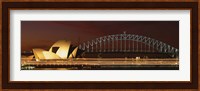 Opera house lit up at night with light streaks, Sydney Harbor Bridge, Sydney Opera House, Sydney, New South Wales, Australia Fine Art Print