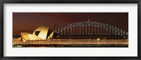 Opera house lit up at night with light streaks, Sydney Harbor Bridge, Sydney Opera House, Sydney, New South Wales, Australia Fine Art Print