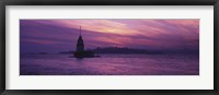 Lighthouse in the sea with mosque in the background, St. Sophia, Leander's Tower, Blue Mosque, Istanbul, Turkey Fine Art Print