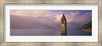 Clock tower in a lake, Reschensee, Italy Fine Art Print
