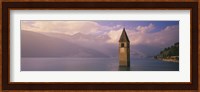 Clock tower in a lake, Reschensee, Italy Fine Art Print