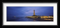 Buildings lit up at dusk, Blackpool Tower, Blackpool, Lancashire, England Fine Art Print