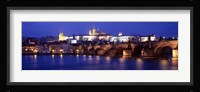 Bridge across a river lit up at night, Charles Bridge, Vltava River, Prague, Czech Republic Fine Art Print
