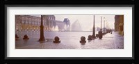 Street lights lit up at dawn, Louvre Pyramid, Musee Du Louvre, Paris, France Fine Art Print