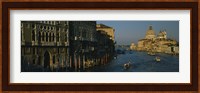 High angle view of boats in a canal, Santa Maria Della Salute, Grand Canal, Venice, Italy Fine Art Print