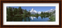 Reflection of a mountain in a lake, Matterhorn, Riffelsee Lake, Pennine Alps, Zermatt, Valley, Switzerland Fine Art Print