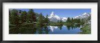 Reflection of a mountain in a lake, Matterhorn, Riffelsee Lake, Pennine Alps, Zermatt, Valley, Switzerland Fine Art Print