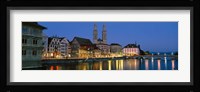 Buildings at the waterfront, Grossmunster Cathedral, Zurich, Switzerland Fine Art Print