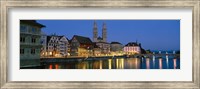Buildings at the waterfront, Grossmunster Cathedral, Zurich, Switzerland Fine Art Print