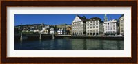 Buildings at the waterfront, Limmat Quai, Zurich, Switzerland Fine Art Print