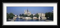 Cathedral along a river, Notre Dame Cathedral, Seine River, Paris, France Fine Art Print
