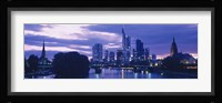 Buildings lit up at night, Frankfurt, Germany Fine Art Print