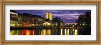 Reflection of night lights in River Limmat Zurich Switzerland Fine Art Print