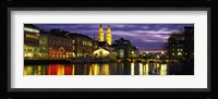 Reflection of night lights in River Limmat Zurich Switzerland Fine Art Print