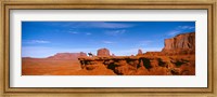 Person riding a horse on a landscape, Monument Valley, Arizona, USA Fine Art Print
