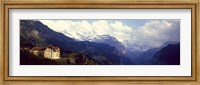 Hotel with mountain range in the background, Swiss Alps, Switzerland Fine Art Print