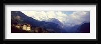 Hotel with mountain range in the background, Swiss Alps, Switzerland Fine Art Print