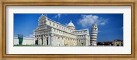 Facade of a cathedral with a tower, Pisa Cathedral, Leaning Tower of Pisa, Pisa, Tuscany, Italy Fine Art Print