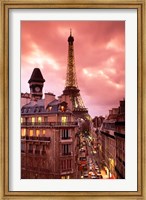 Paris Street Scene with Eiffel Tower and Red Sky Fine Art Print