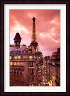 Paris Street Scene with Eiffel Tower and Red Sky Fine Art Print