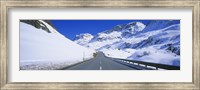 Empty road passing through a polar landscape, Route 3, Graubunden, Switzerland Fine Art Print