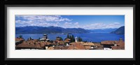 High angle view of buildings near a lake, Lake Maggiore, Vedasco, Italy Fine Art Print