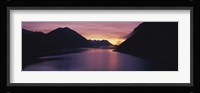 Sunset over a lake, Sylvenstein Lake, Bavarian Alps, Germany Fine Art Print